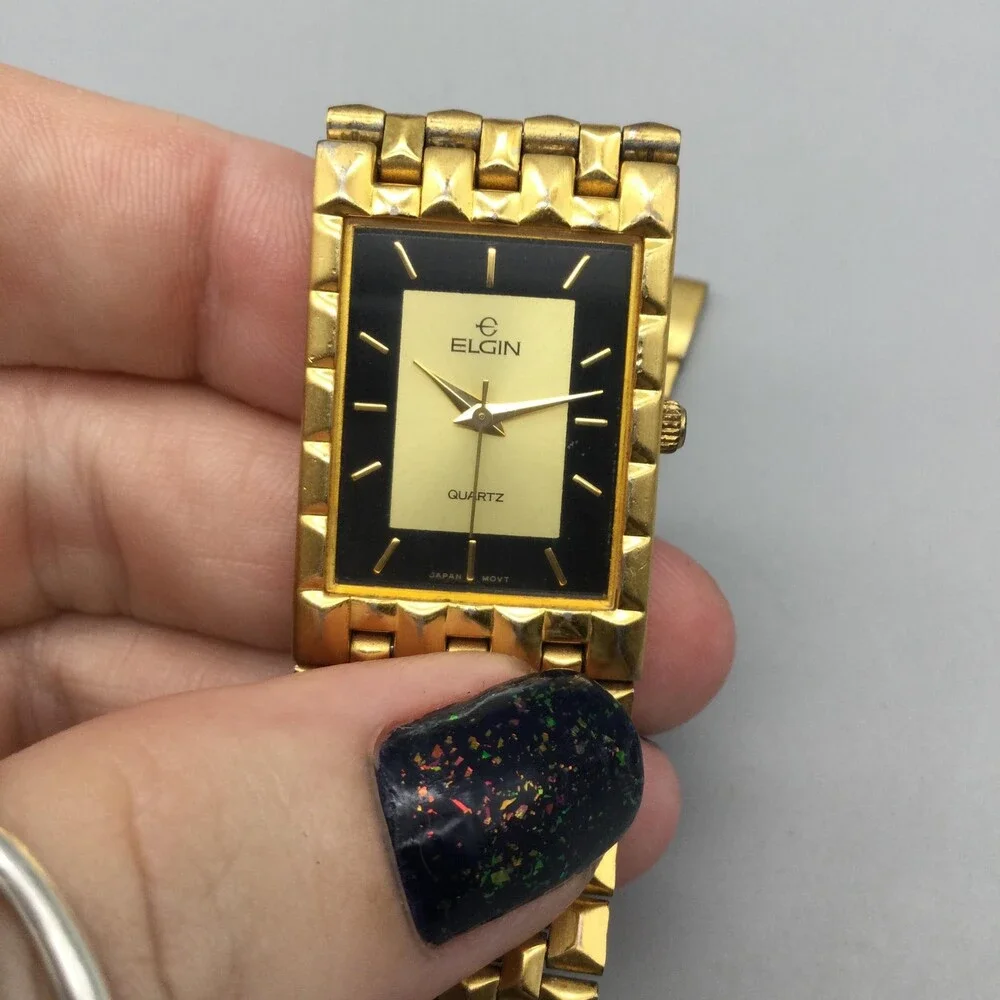 Vintage Elgin Womens Watch 22mm Gold Tone Bracelet FM615-040 New Battery 7.75